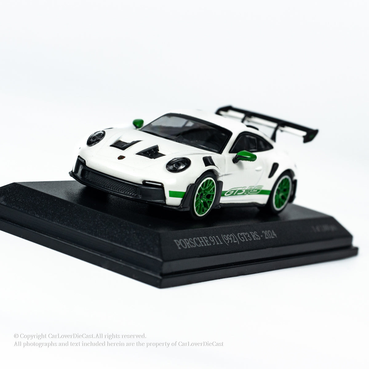 MINICHAMPS 1:64 PORSCHE 911 (992) GT3 RS - 2024 - WHITE W GREEN DECOR EXCLUSIVE FOR CLDC