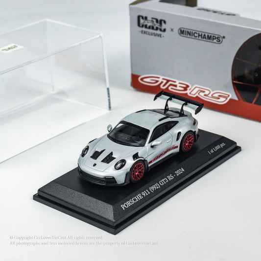 MINICHAMPS 1:64 PORSCHE 911 (992) GT3 RS - 2024 - GREY METALLIC W RED DECOR - EXCLUSIVE FOR CLDC