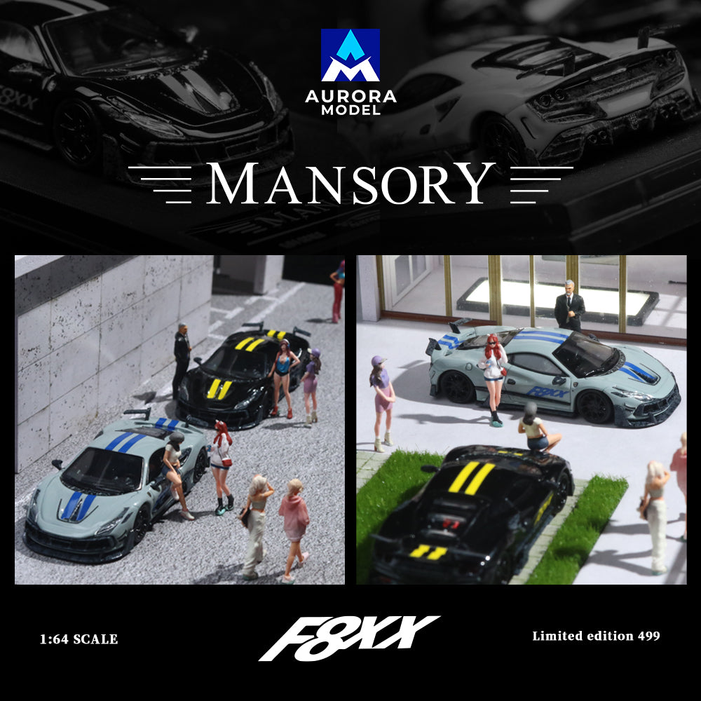 Aurora Model 1:64 Ferrari F8 F8XX Mansory Custom Black with Yellow Stripes
