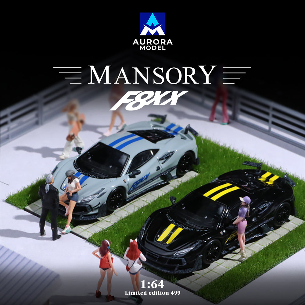 Aurora Model 1:64 Ferrari F8 F8XX Mansory Custom Black with Yellow Stripes