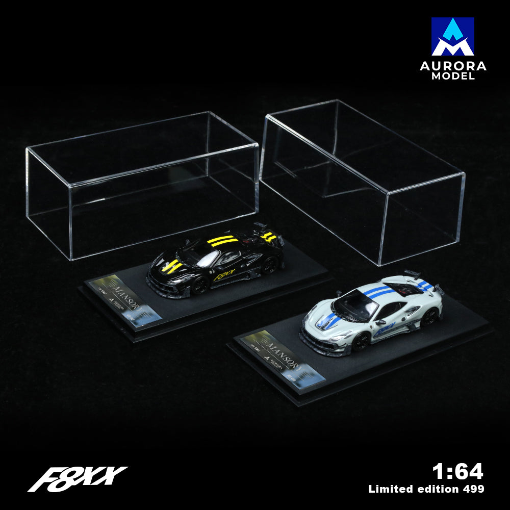 Aurora Model 1:64 Ferrari F8 F8XX Mansory Custom Black with Yellow Stripes