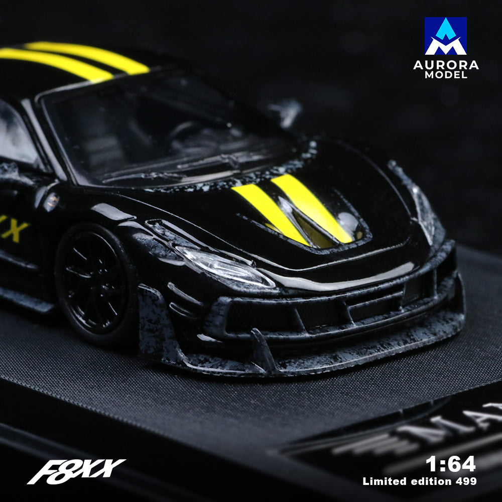 Aurora Model 1:64 Ferrari F8 F8XX Mansory Custom Black with Yellow Stripes