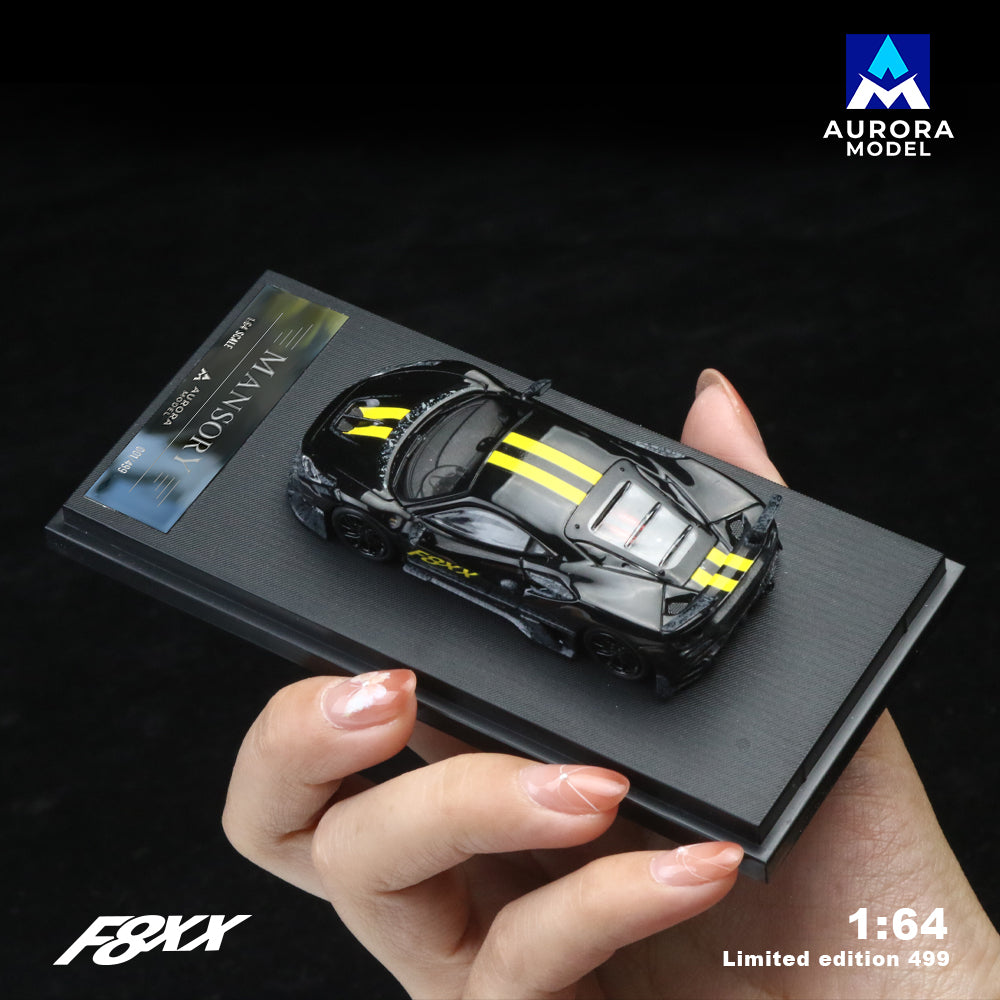 Aurora Model 1:64 Ferrari F8 F8XX Mansory Custom Black with Yellow Stripes