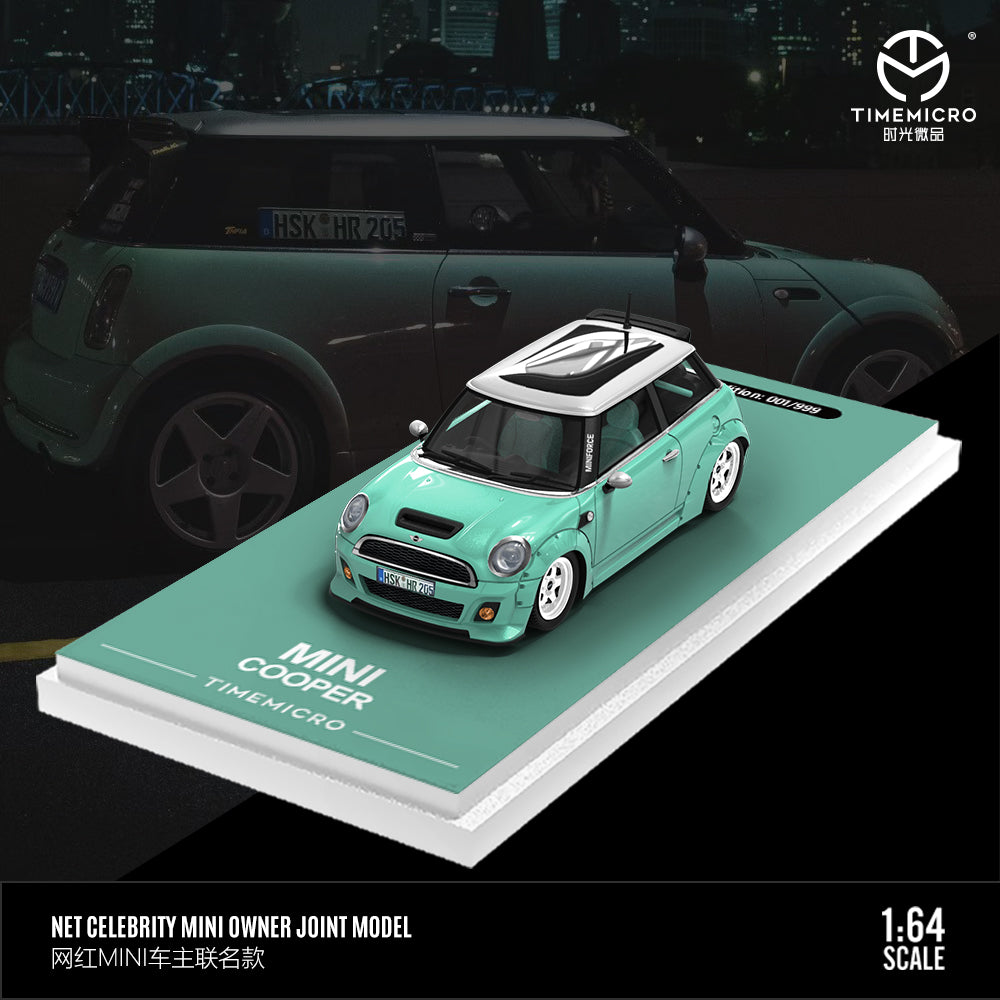 Time Micro 1/64 Mini Cooper Dark Blue and Light Green 2 Cars Set