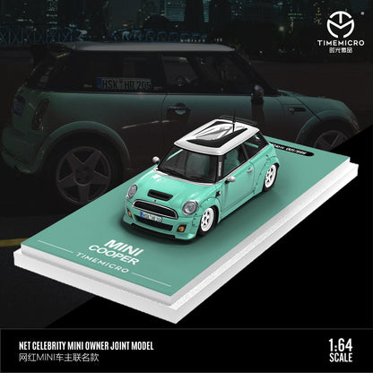 Time Micro 1/64 Mini Cooper Dark Blue and Light Green 2 Cars Set