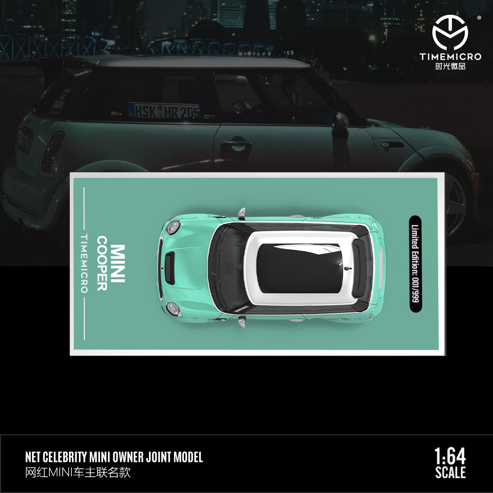 Time Micro 1/64 Mini Cooper Dark Blue and Light Green 2 Cars Set