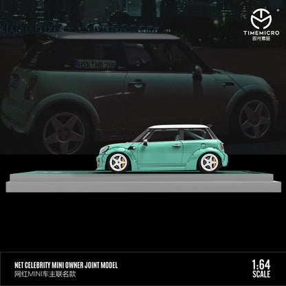 Time Micro 1/64 Mini Cooper Dark Blue and Light Green 2 Cars Set