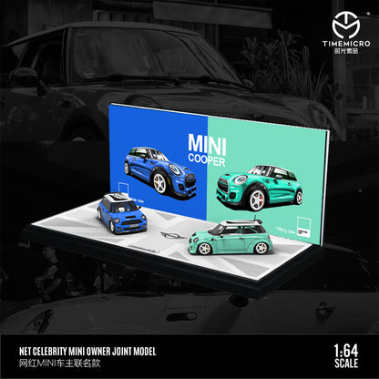 Time Micro 1/64 Mini Cooper Dark Blue and Light Green 2 Cars Set