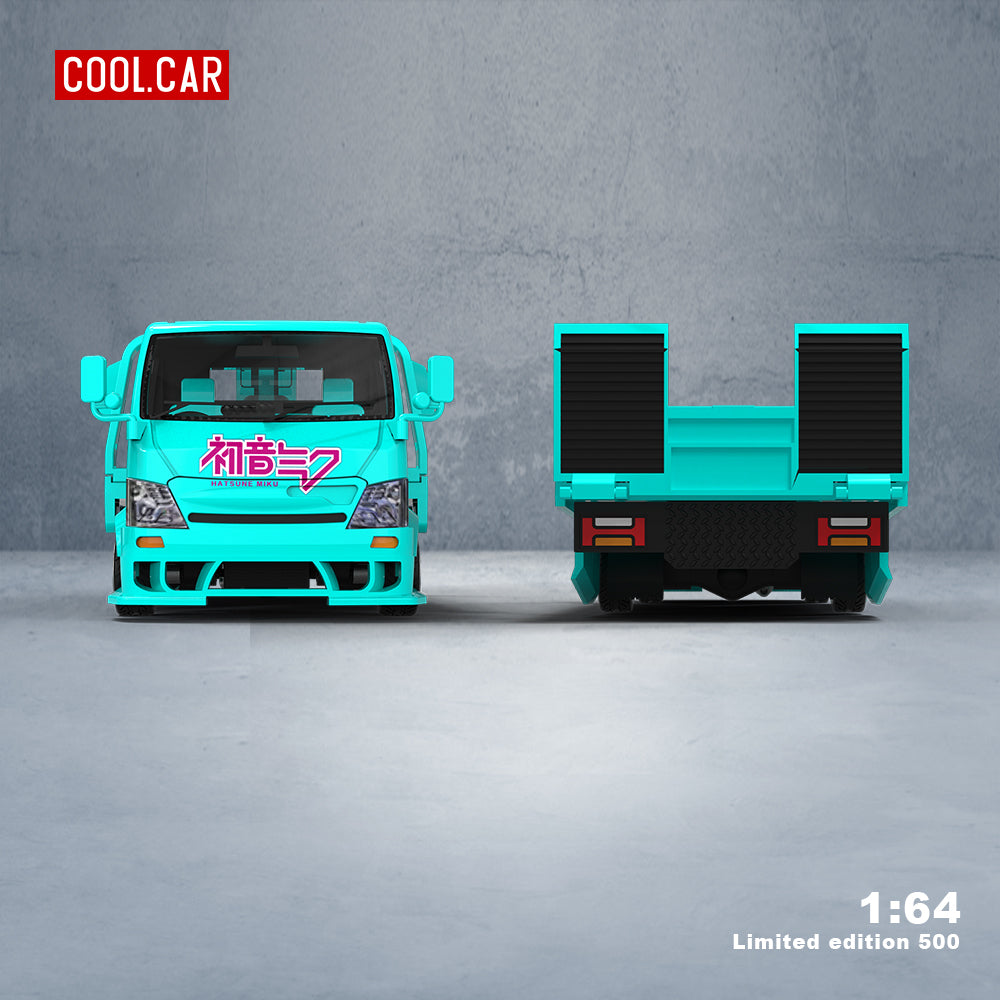 Cool.Car 1/64 Hino H300 Flat bed Transport Trailer Truck Extendable Flat Bed Japanese Anime Hatsune Miku Edition + BMW M4 + Model Girl Figure Full Set