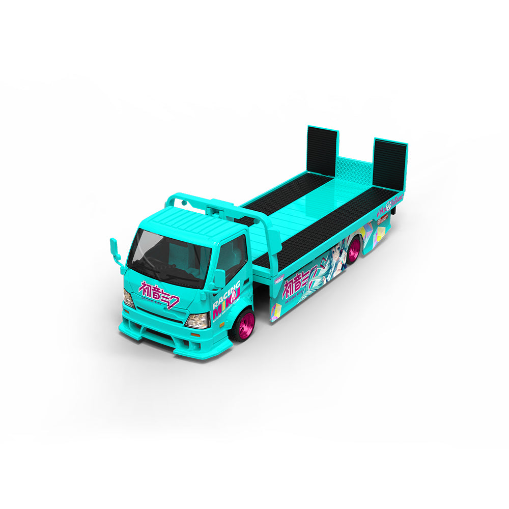 Cool.Car 1/64 Hino H300 Flat bed Transport Trailer Truck Extendable Flat Bed Japanese Anime Hatsune Miku Edition + BMW M4 + Model Girl Figure Full Set