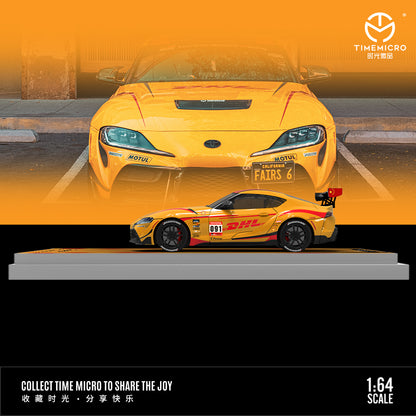 Time Micro 1:64 Toyota Supra A90 DHL Orange Edition with Metal Cargo Container and Model Figure