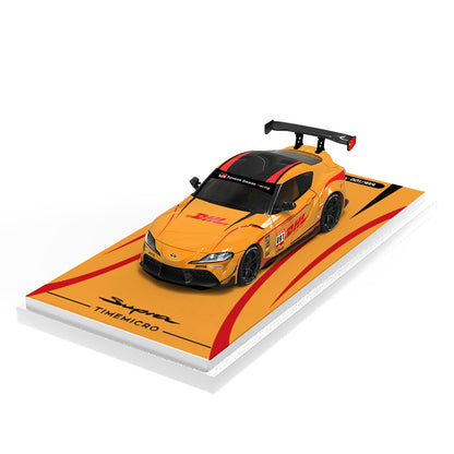 Time Micro 1:64 Toyota Supra A90 DHL Orange Edition with Metal Cargo Container and Model Figure