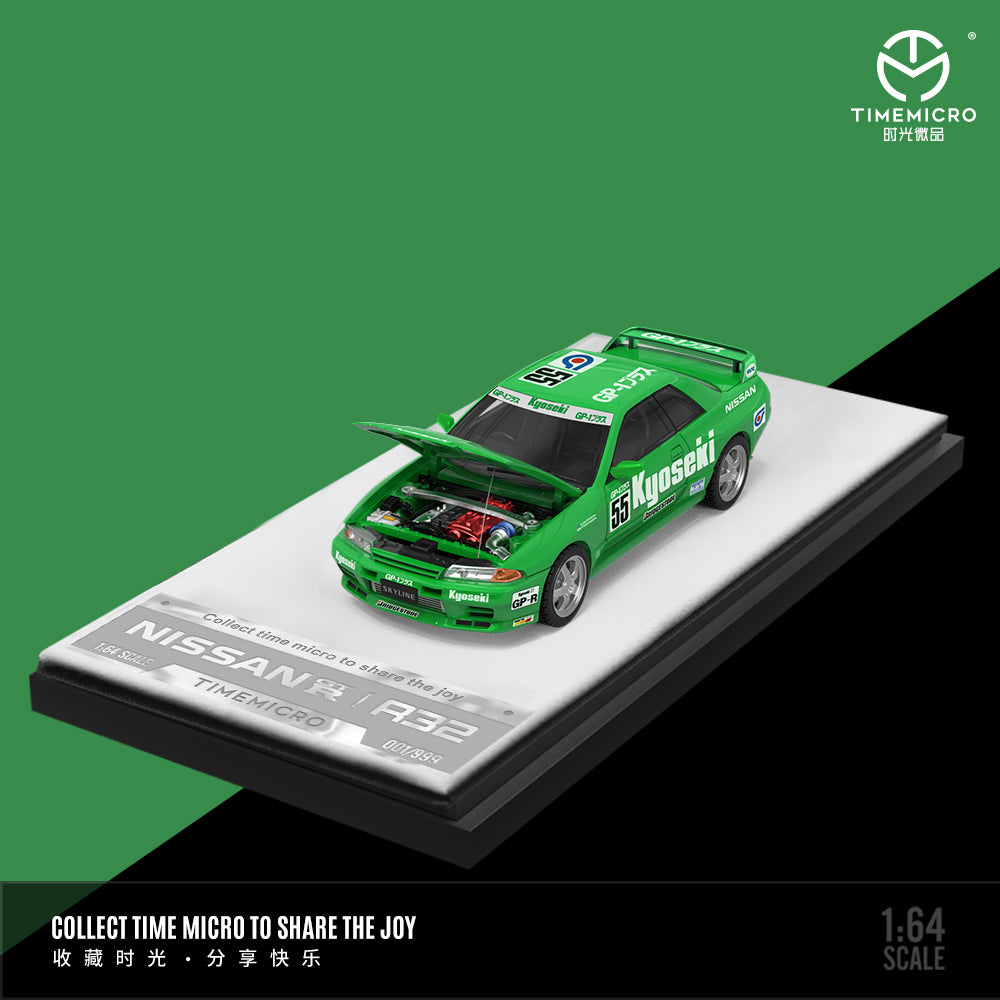 Green R32 Time Micro 1:64 Nissan Skyline GT-R R32 Green #55 Openable Front Detai ...