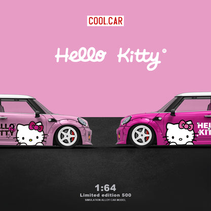 Cool.Car 1:64 Mini Cooper Hello Kitty Rose Red Edition with Model Girl Figure