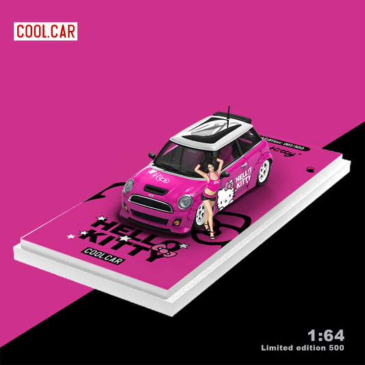 Cool.Car 1:64 Mini Cooper Hello Kitty Rose Red Edition with Model Girl Figure