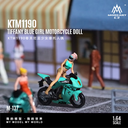 MoreArt 1:64 KTM 1190 Tiffany Blue Girl Motorcycle Doll Figure Set (1 Motorcycle + 1 Figure)