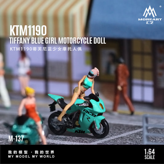 MoreArt 1:64 KTM 1190 Tiffany Blue Girl Motorcycle Doll Figure Set (1 Motorcycle + 1 Figure)