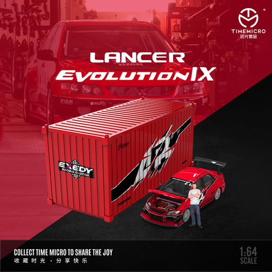 Time Micro 1/64 Mitsubishi Lancer Evolution IX Evo 9 Openable Engine Hood Fast and Furious Red Edition with Metal Cargo Container and Model Girl Figure