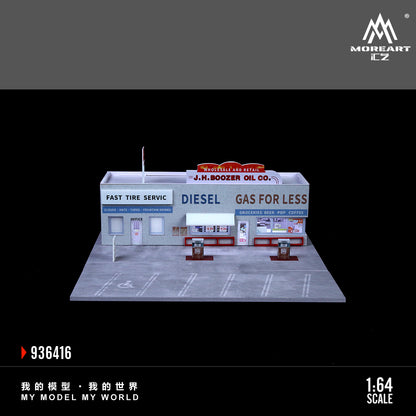 MoreArt 1:64 American Gas Station Scene LED Light Diorama with Parking Lot