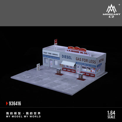 MoreArt 1:64 American Gas Station Scene LED Light Diorama with Parking Lot