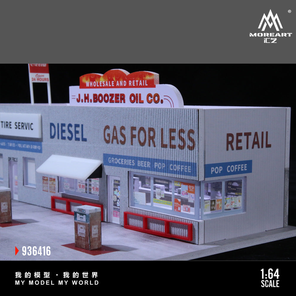 MoreArt 1:64 American Gas Station Scene LED Light Diorama with Parking Lot