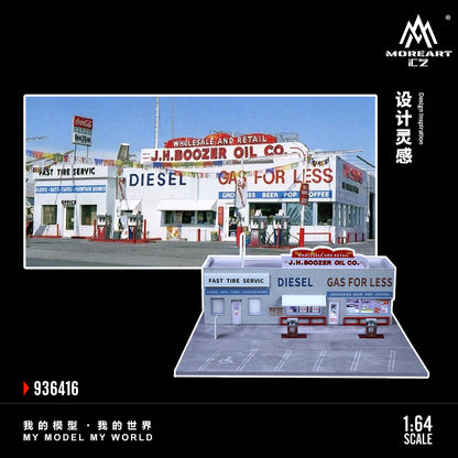 MoreArt 1:64 American Gas Station Scene LED Light Diorama with Parking Lot