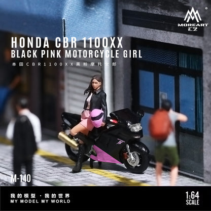 MoreArt 1:64 Honda CBR 1100XX Black Pink Motorcycle Doll Set (1 Motorcycle + 1 Figure)
