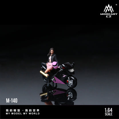 MoreArt 1:64 Honda CBR 1100XX Black Pink Motorcycle Doll Set (1 Motorcycle + 1 Figure)