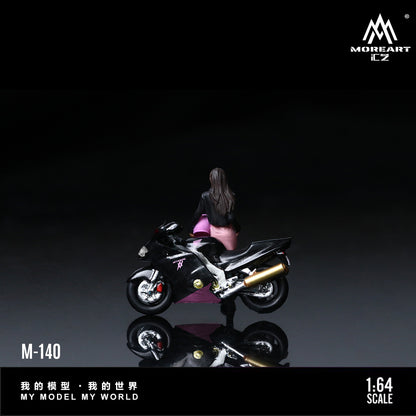 MoreArt 1:64 Honda CBR 1100XX Black Pink Motorcycle Doll Set (1 Motorcycle + 1 Figure)