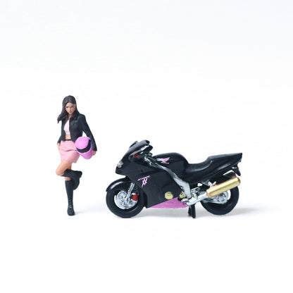 MoreArt 1:64 Honda CBR 1100XX Black Pink Motorcycle Doll Set (1 Motorcycle + 1 Figure)
