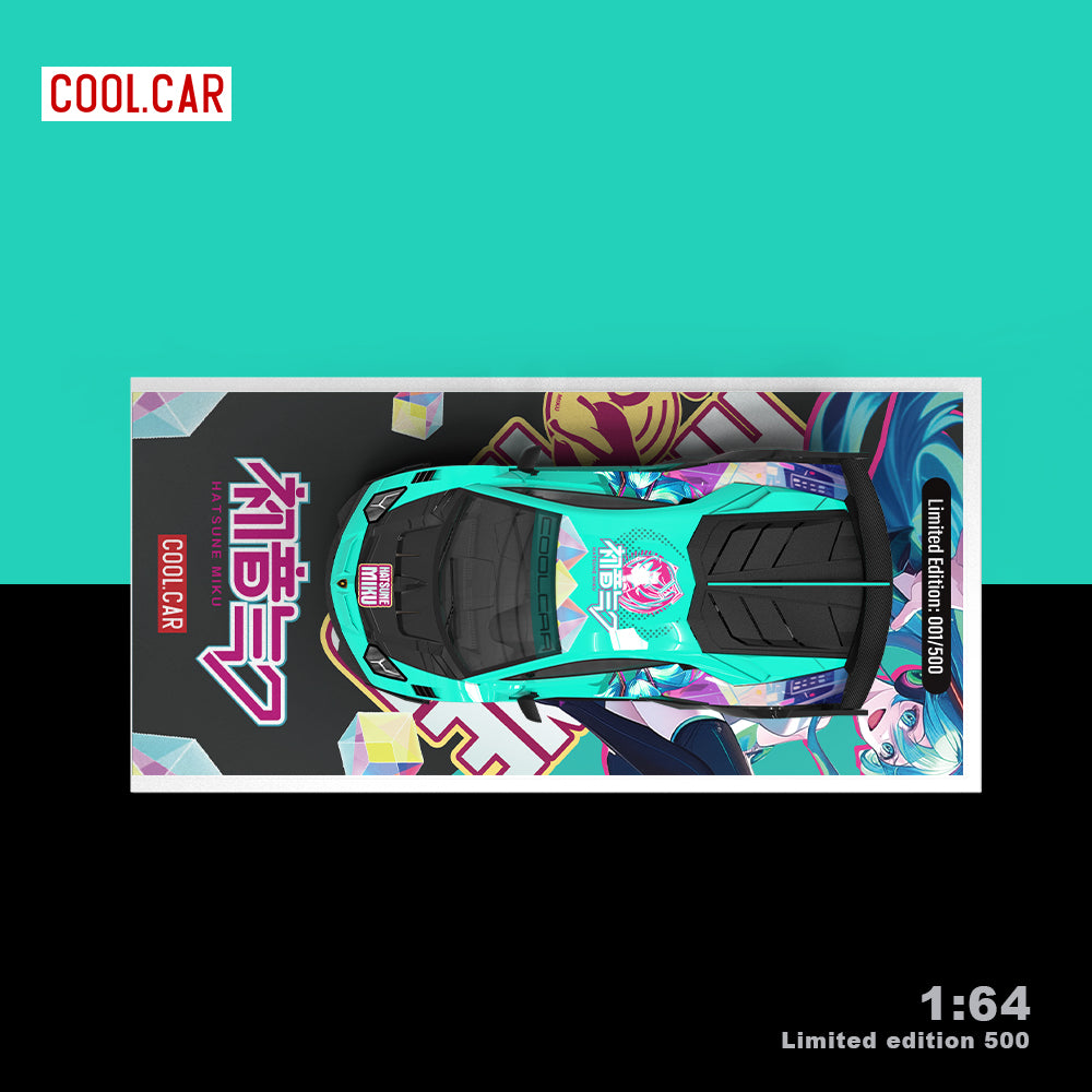 Cool.Car 1:64 Lamborghini Aventador GT EVO Japanese Anime Hatsune Miku Edition with Metal Cargo Container and Model Girl Figure