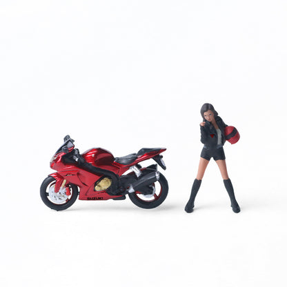 MoreArt 1:64 Suzuki Transparent Red Motorcycle Girl Doll Set (1 Motorcycle + 1 Figure)