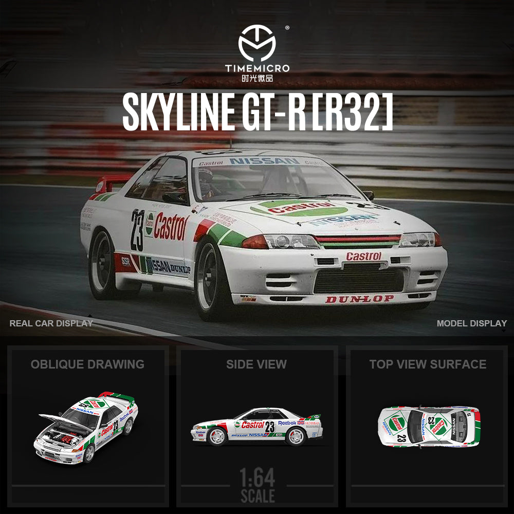 Time Micro 1:64 Nissan Skyline GT-R R32 Castrol #23 Openable Front Detailed Engine