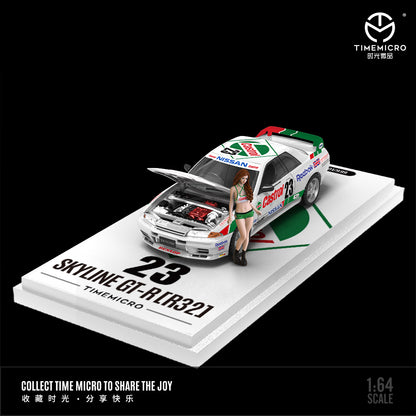Time Micro 1:64 Nissan Skyline GT-R R32 Castrol #23 Openable Front Detailed Engine with Model Girl Figure