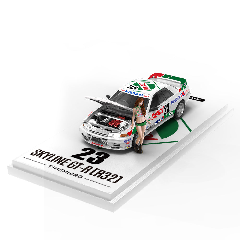 Time Micro 1:64 Nissan Skyline GT-R R32 Castrol #23 Openable Front Detailed Engine with Model Girl Figure
