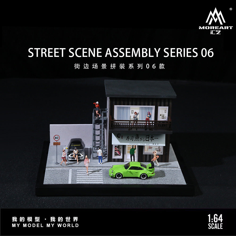 MoreArt 1:64 Street Scene Assembly Series 06 Scene Model LED Light Diorama with Acrylic Case