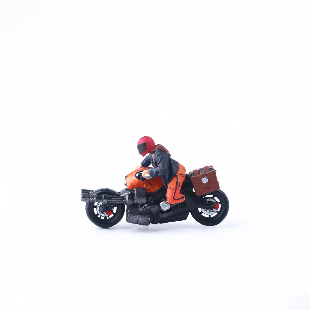MoreArt 1:64 Bright Orange Machine Gun Motorcycle Pretty Girl Doll Set (1 Motorcycle + 1 Figure)