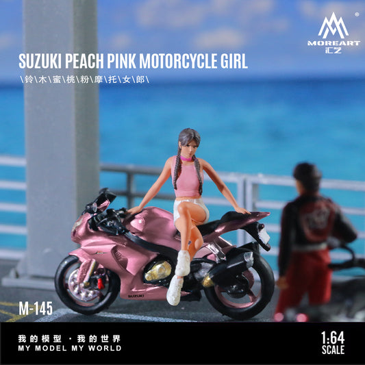 MoreArt 1:64 Suzuki Peach Pink Motorcycle Girl Doll Set (1 Motorcycle + 1 Figure)