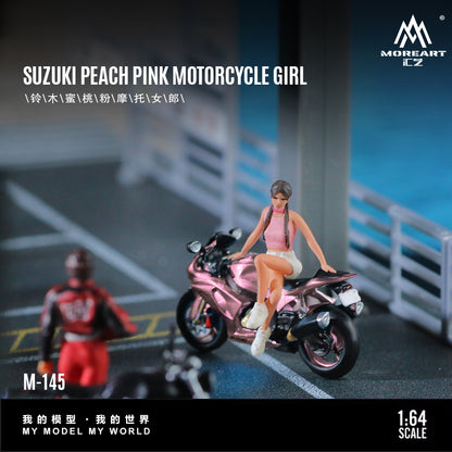 MoreArt 1:64 Suzuki Peach Pink Motorcycle Girl Doll Set (1 Motorcycle + 1 Figure)