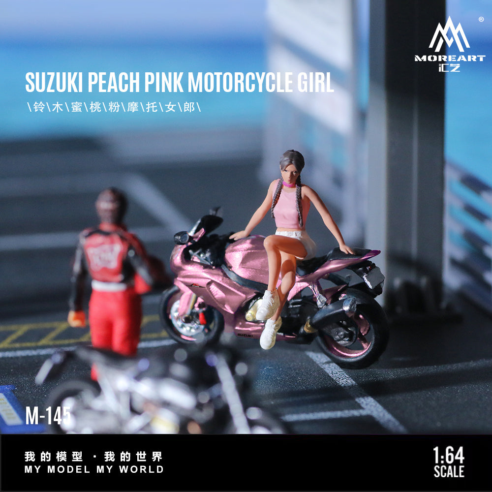 MoreArt 1:64 Suzuki Peach Pink Motorcycle Girl Doll Set (1 Motorcycle + 1 Figure)