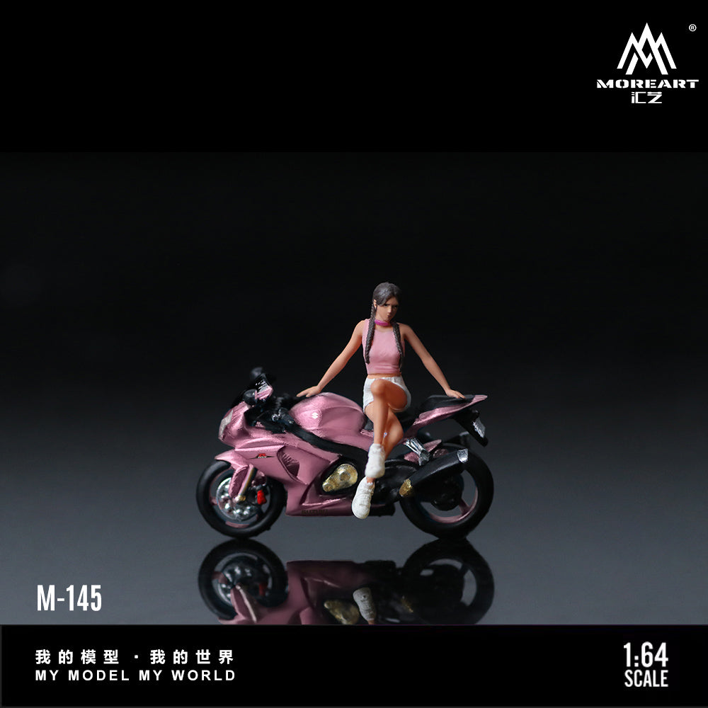 MoreArt 1:64 Suzuki Peach Pink Motorcycle Girl Doll Set (1 Motorcycle + 1 Figure)