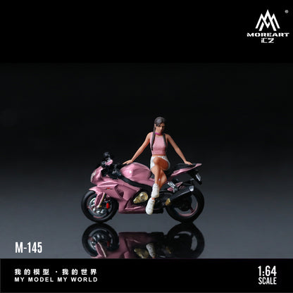 MoreArt 1:64 Suzuki Peach Pink Motorcycle Girl Doll Set (1 Motorcycle + 1 Figure)