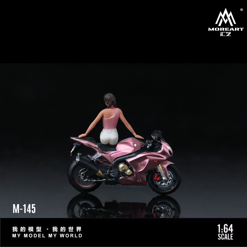 MoreArt 1:64 Suzuki Peach Pink Motorcycle Girl Doll Set (1 Motorcycle + 1 Figure)