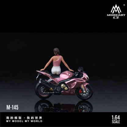 MoreArt 1:64 Suzuki Peach Pink Motorcycle Girl Doll Set (1 Motorcycle + 1 Figure)