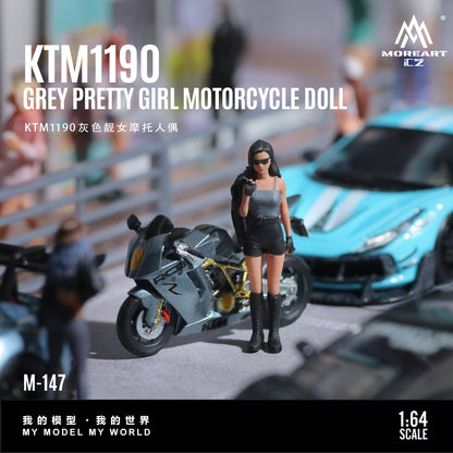 MoreArt 1:64 KTM 1190 Grey Pretty Girl Motorcycle Doll Figure Set (1 Motorcycle + 1 Figure)
