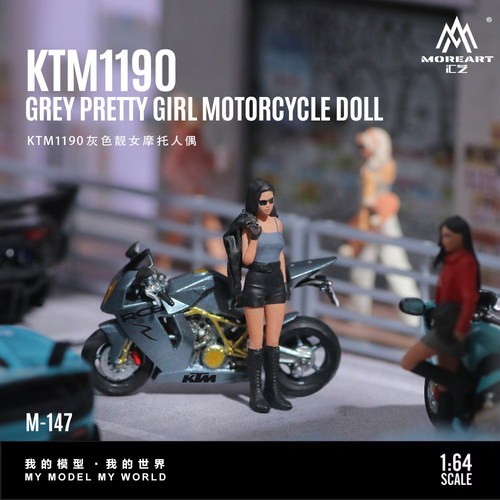 MoreArt 1:64 KTM 1190 Grey Pretty Girl Motorcycle Doll Figure Set (1 Motorcycle + 1 Figure)