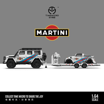 Time Micro 1/64 Car Hauler Trailer Set Martini Edition- Mercedes Benz G-Class G550 & Volkswagen Beetle & Trailer
