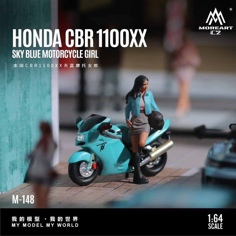 MoreArt 1:64 Honda CBR 1100XX Sky Blue Motorcycle Doll Set (1 Motorcycle + 1 Figure)