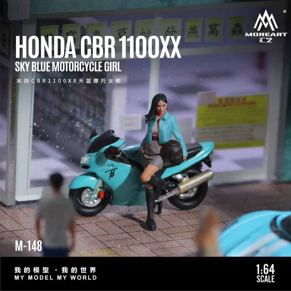 MoreArt 1:64 Honda CBR 1100XX Sky Blue Motorcycle Doll Set (1 Motorcycle + 1 Figure)