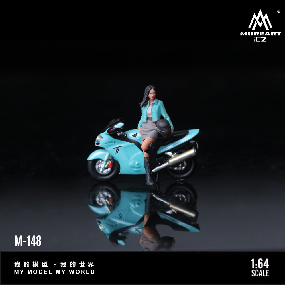 MoreArt 1:64 Honda CBR 1100XX Sky Blue Motorcycle Doll Set (1 Motorcycle + 1 Figure)